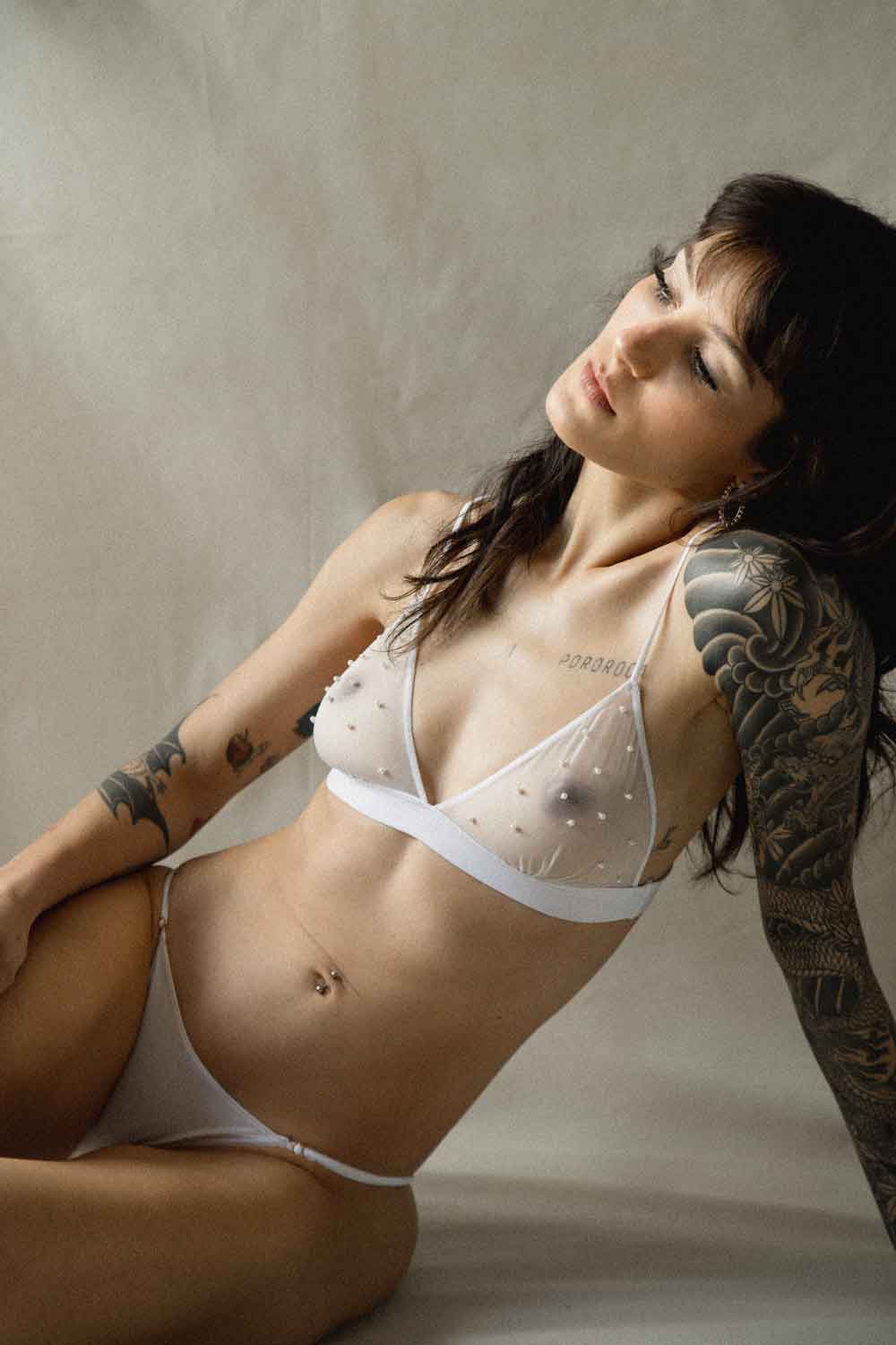 Sutiã Praew - Bralette em Tule e Pérolas Bordadas à Mão